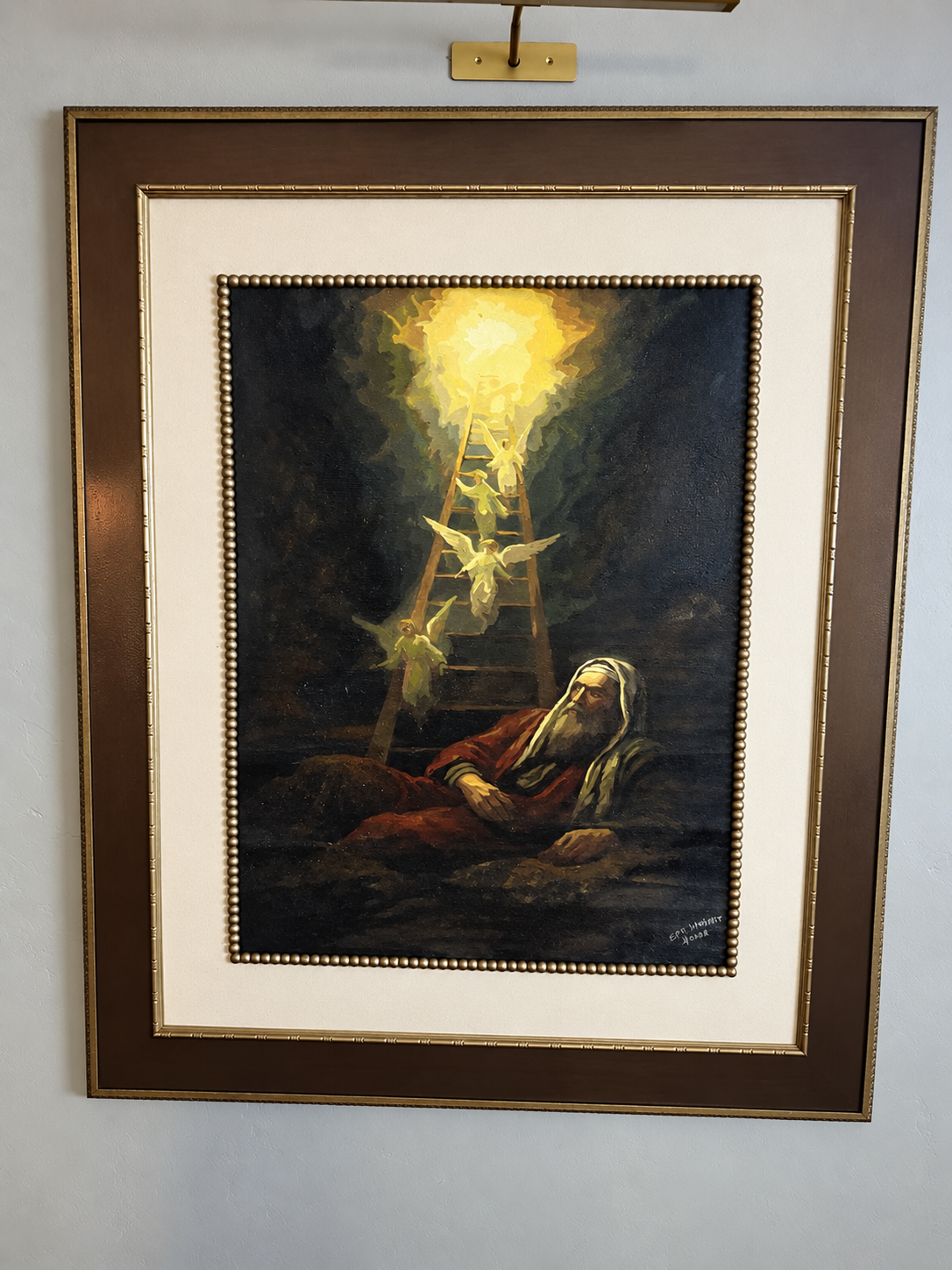 Jacob's Dream original acrylic painting, also titled Where Heaven Meets Earth, shown in its frame